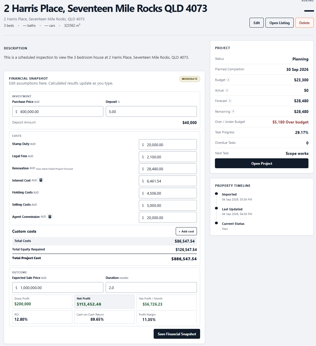 DayNext property feasibility and financial assumptions